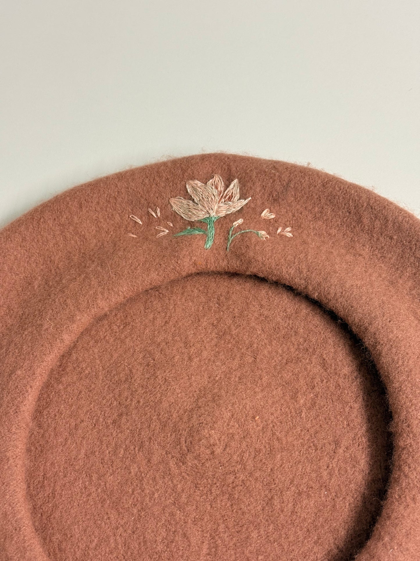 Hand-Embroidered Wool Beret — One of a Kind