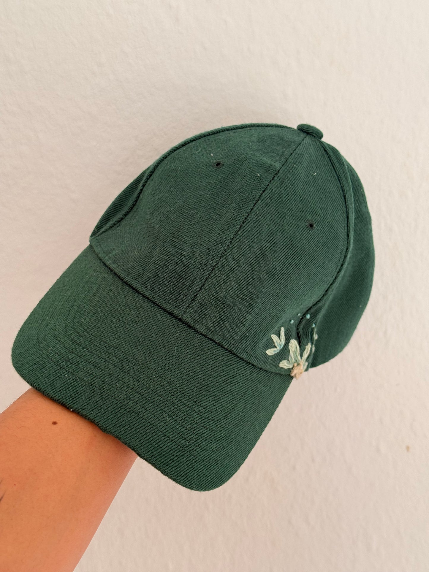 Dark Green Hand-Embroidered Botanical Cap