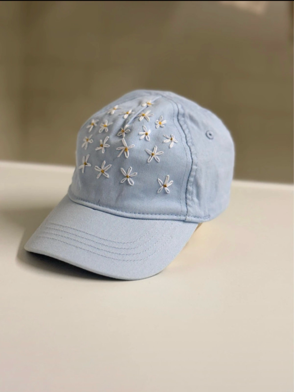 H&M Light Blue Baby Cap with Hand-Embroidered Flowers