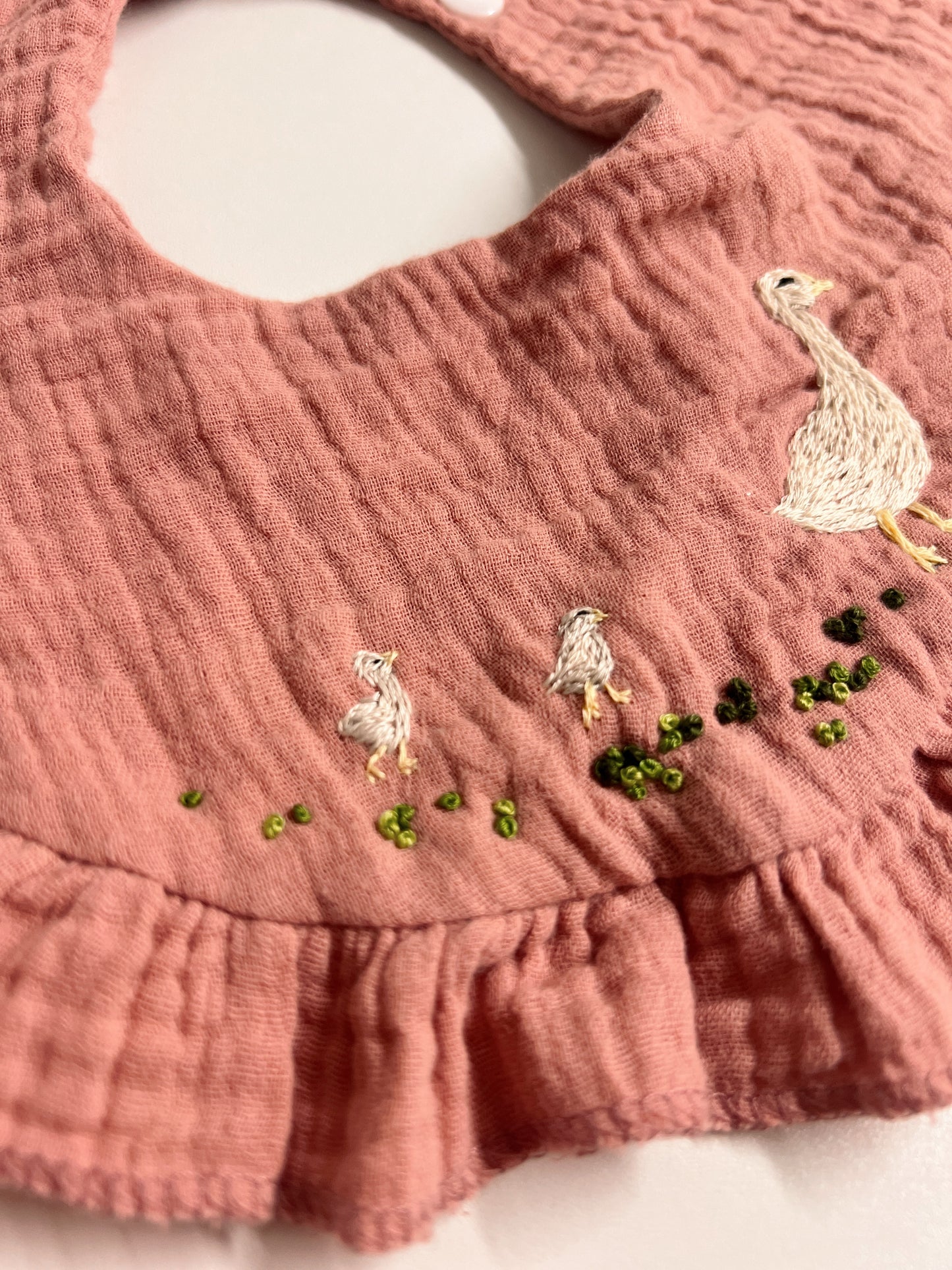 Goose Parade | hand-embroidered muslin bib collar | size adjustable (newborn to toddler)