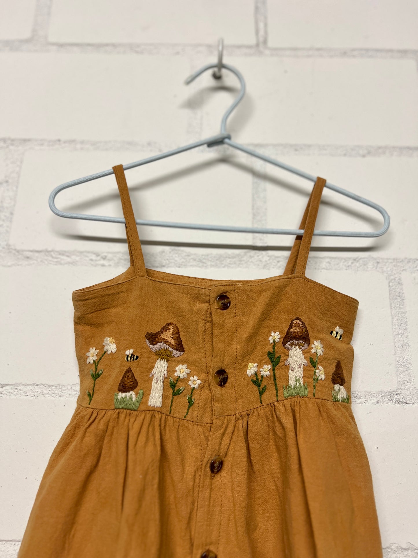 Mushroom Meadow | Hand-Embroidered Cotton Dress | 2 years