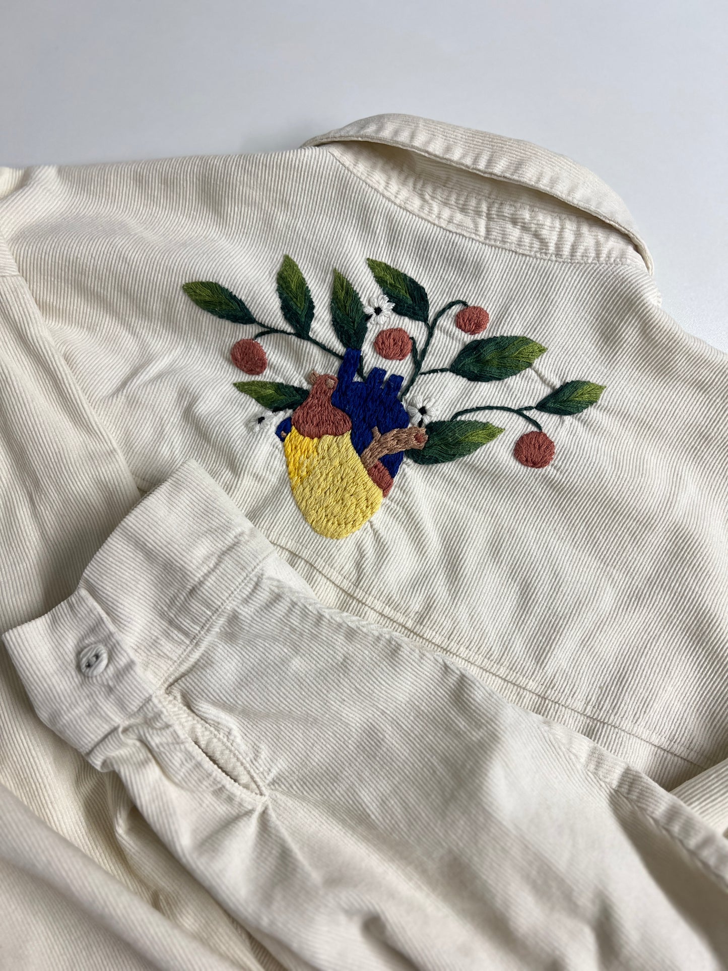 Whispering Heart – White Oversized Shirt with Hand Embroidered Heart | S