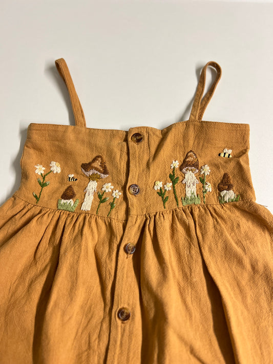 Pilzwiese | Handbesticktes Baumwollkleid | 2 Jahre