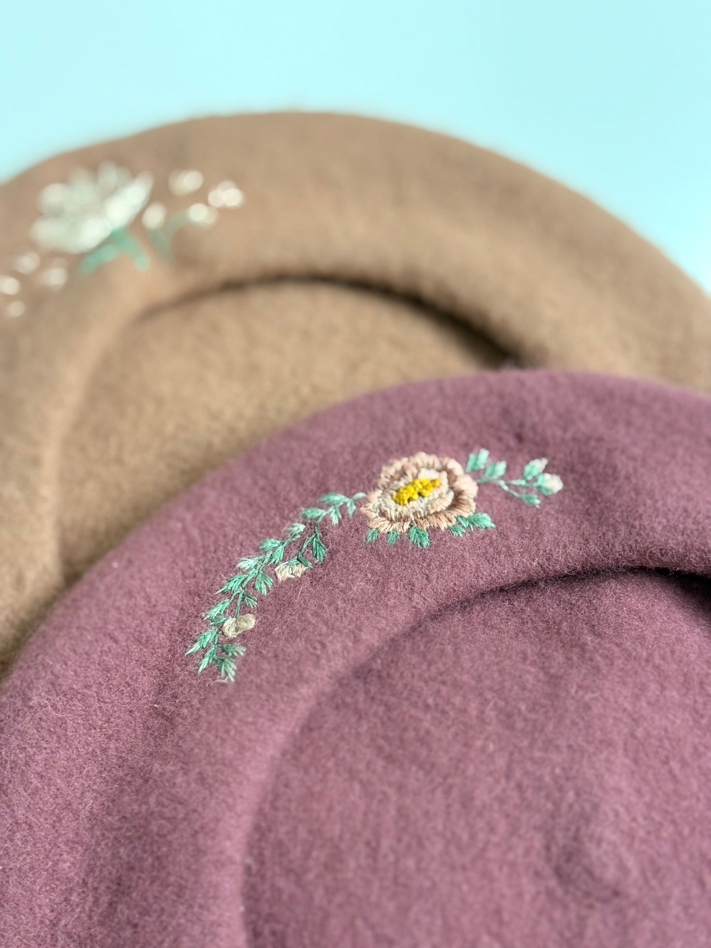 BERRY BLOOM | Hand-Embroidered Wool Beret — One of a Kind