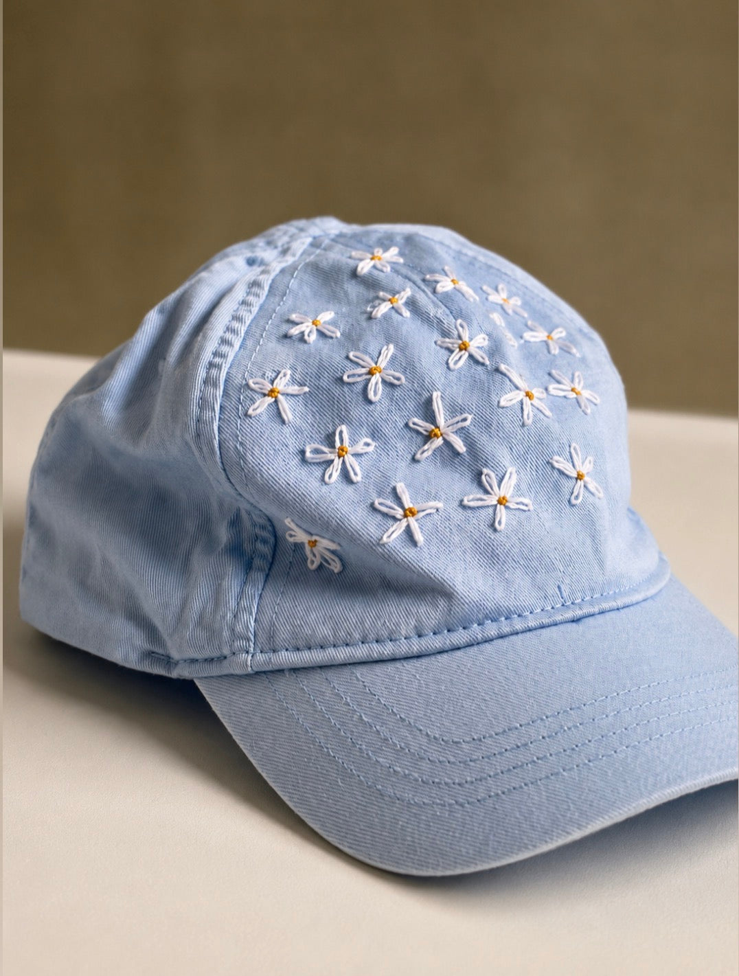 H&M Light Blue Baby Cap with Hand-Embroidered Flowers