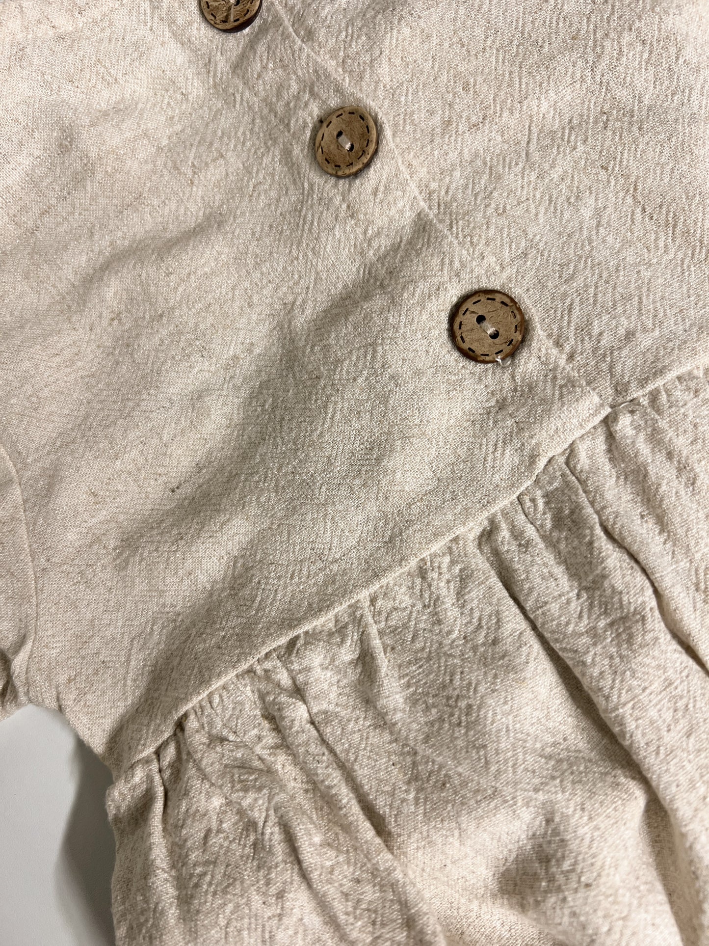 Hand-Embroidered Linen Baby Bodysuit – Natural Beige