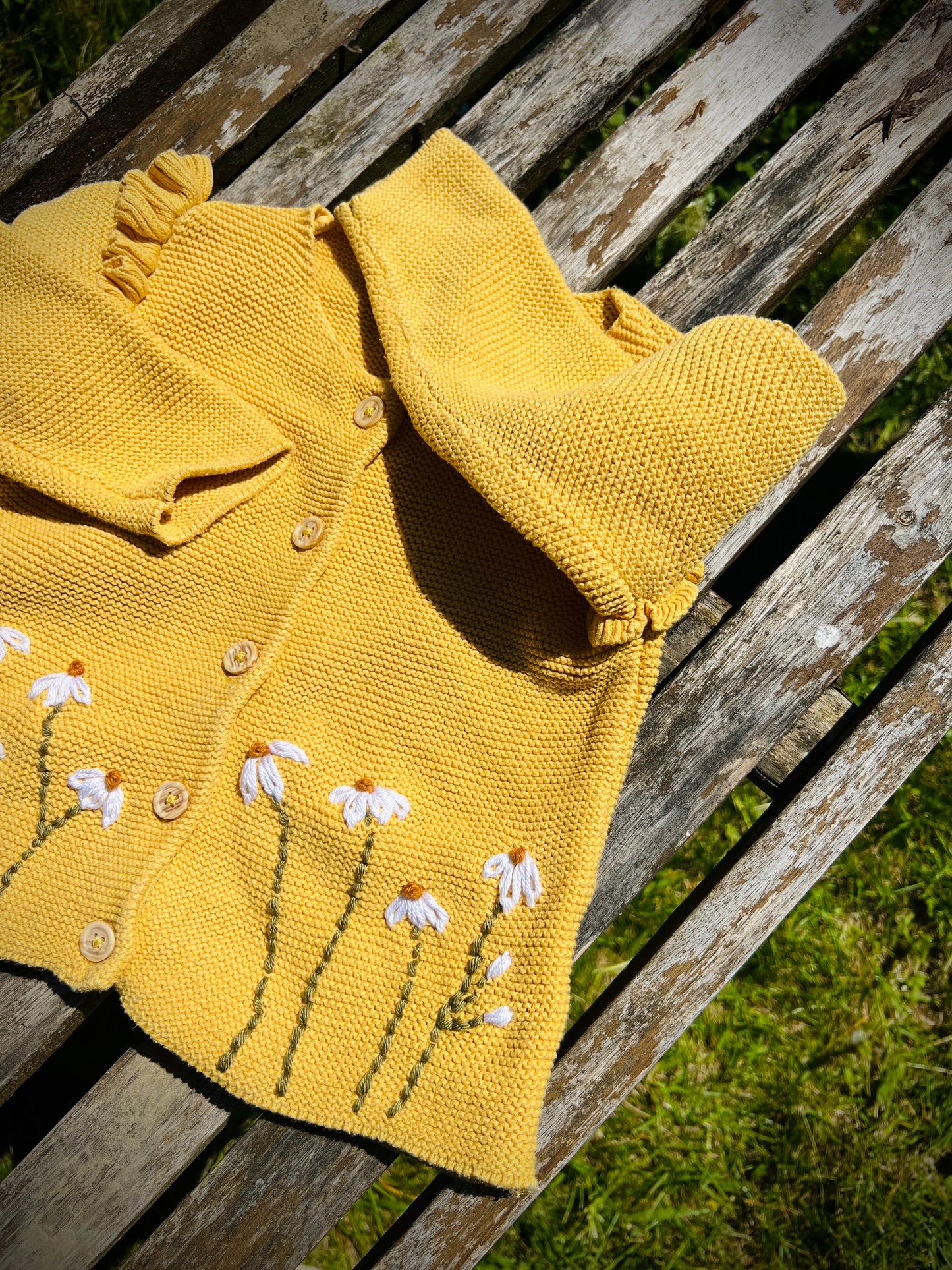 Hand-Embroidered Yellow Baby Sweater with Daisies | 9–12 Months