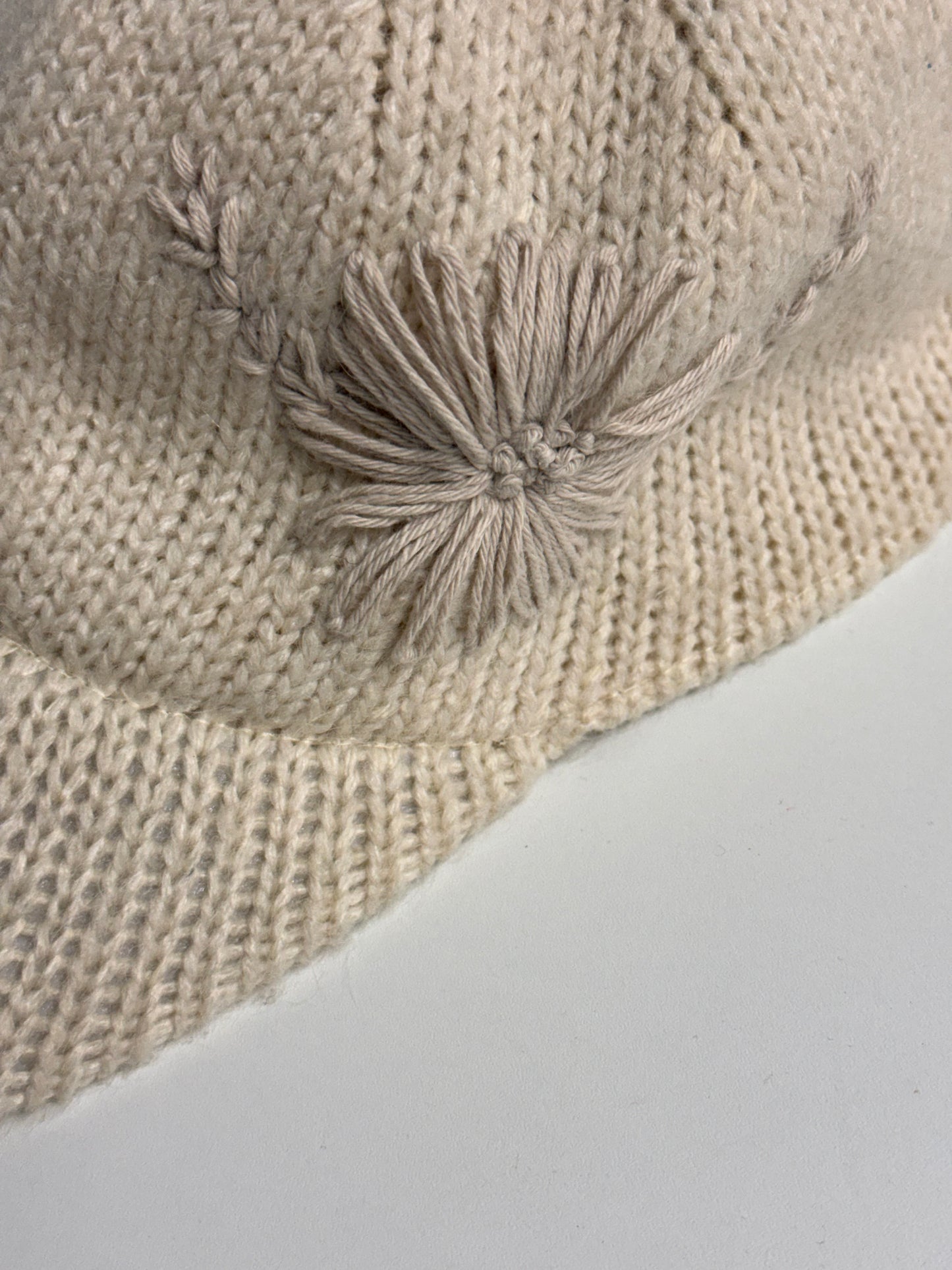Vanilla Bloom – Hand-Embroidered Knitted Cap