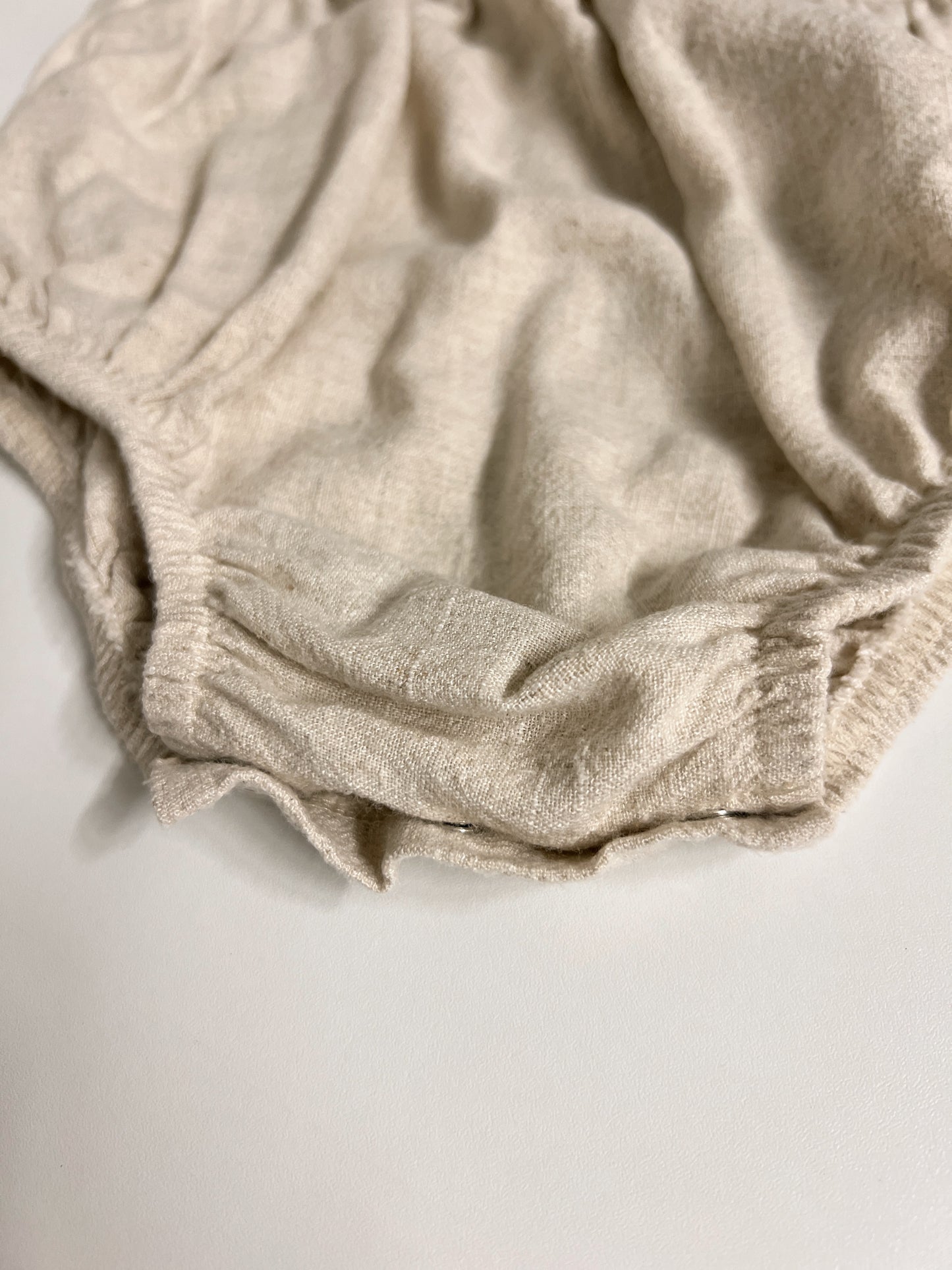 Hand-Embroidered Linen Baby Bodysuit – Natural Beige