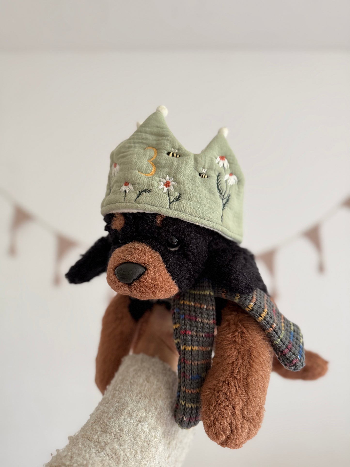 Sage Wish –EMBROIDERED birthday crown for a 3-year-old