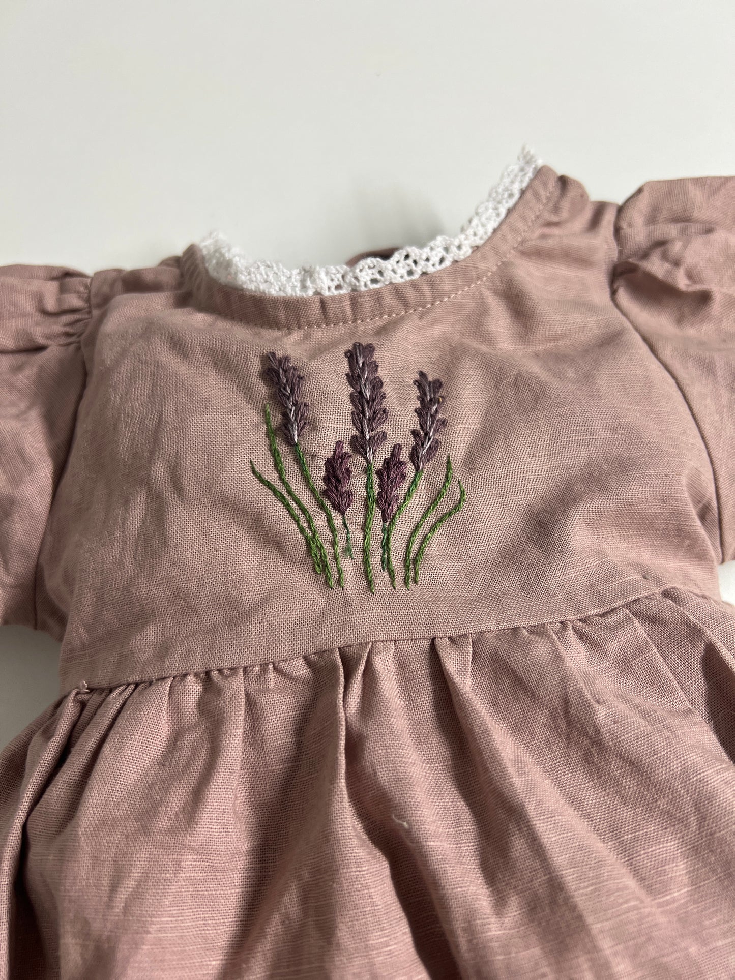 Lavender Breeze | Hand-Embroidered Linen Blend Baby Bodysuit | 0-3 months