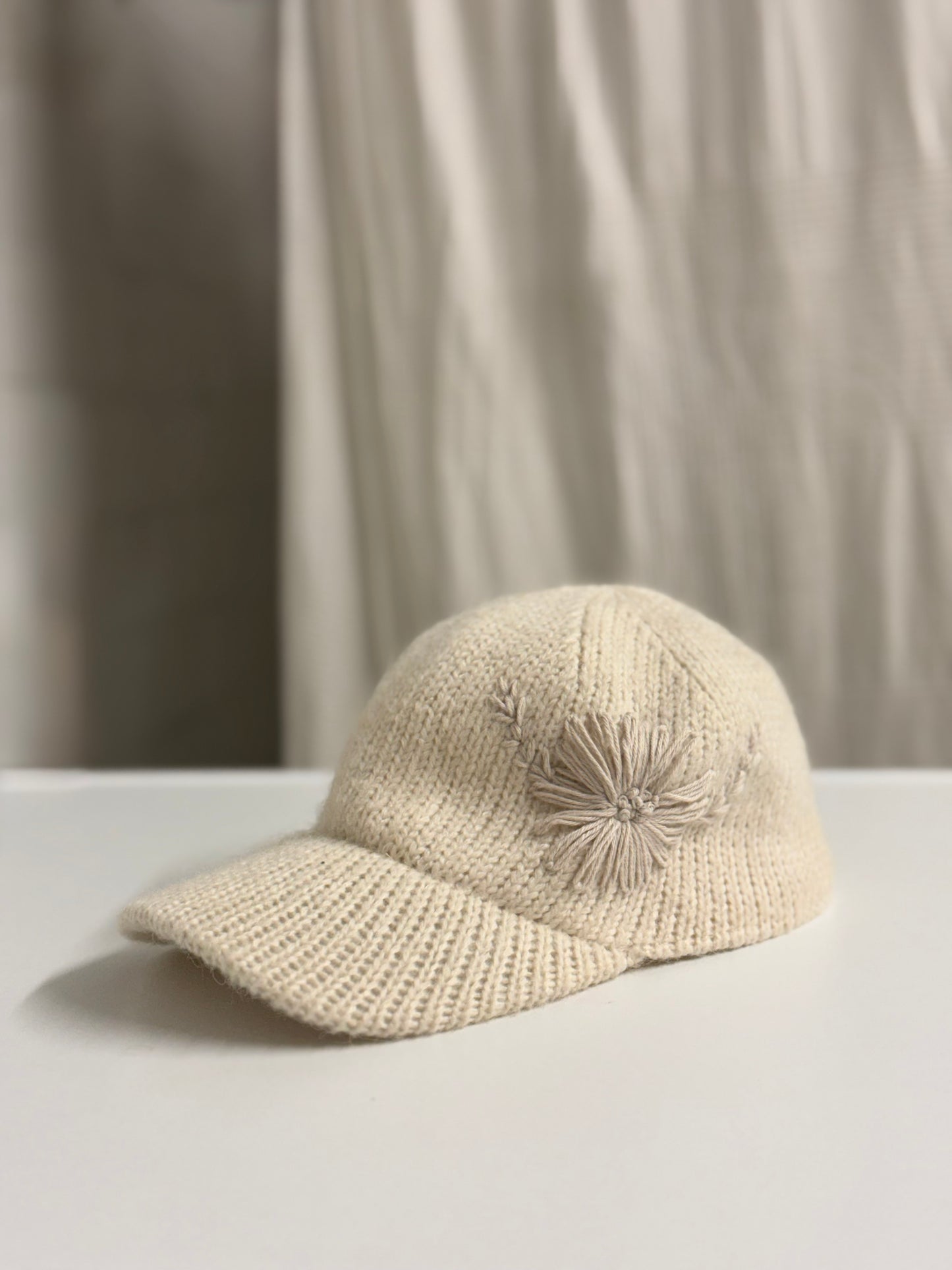 Vanilla Bloom – Hand-Embroidered Knitted Cap