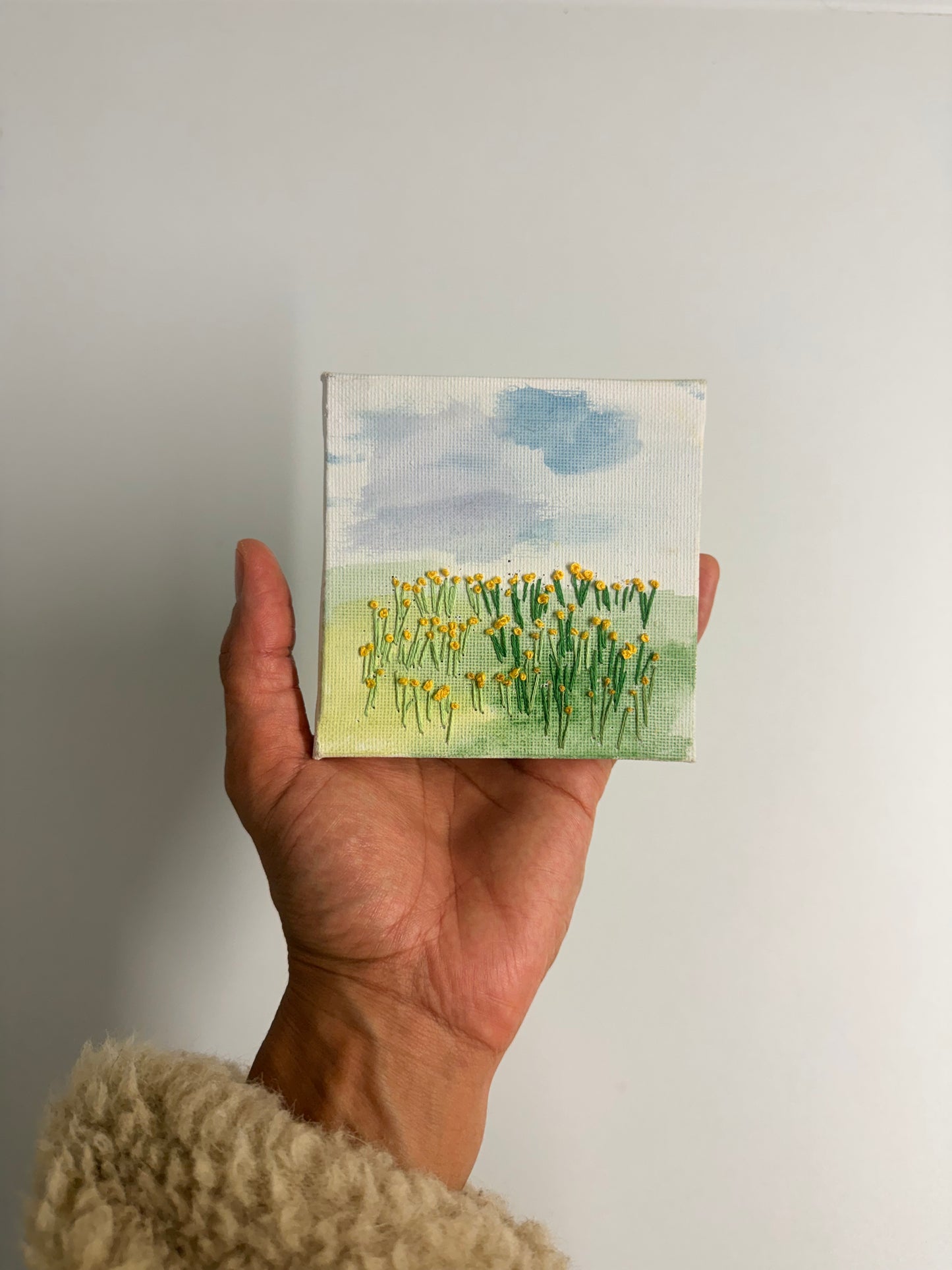 Embroidered Buttercup Meadow — Miniature Canvas