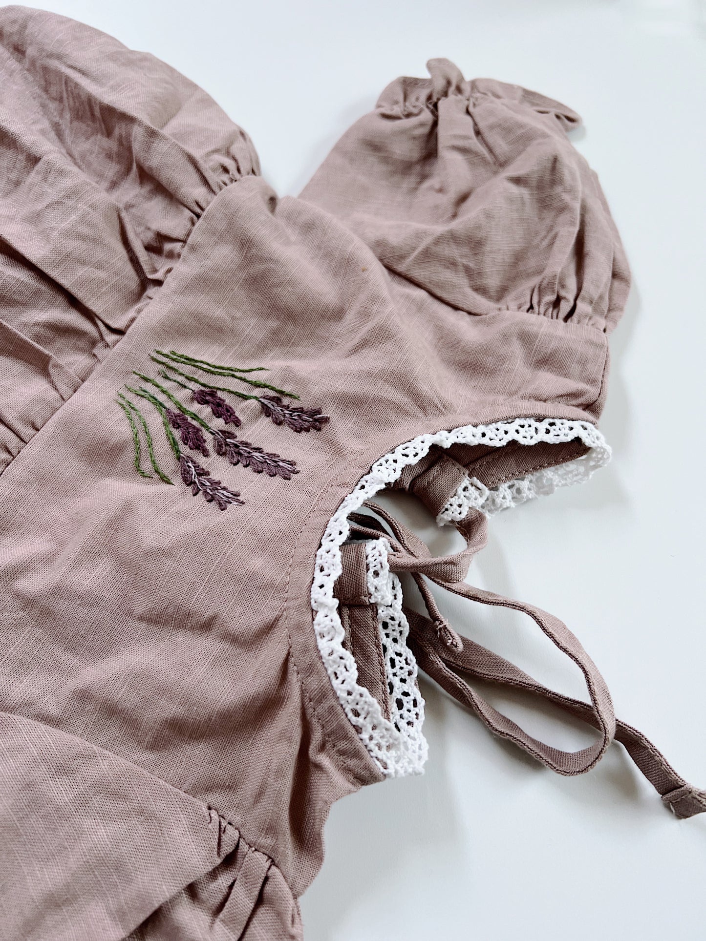 Lavender Breeze | Hand-Embroidered Linen Blend Baby Bodysuit | 0-3 months