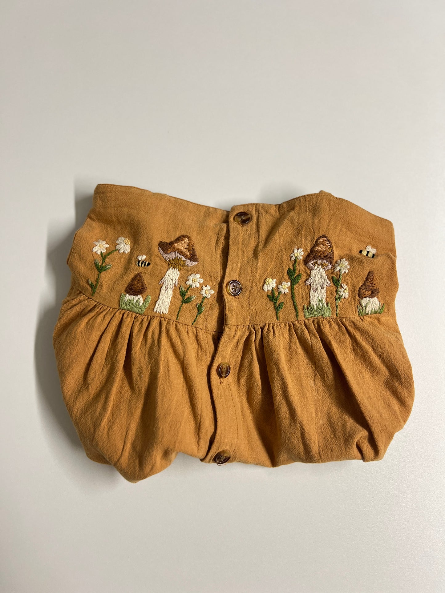 Mushroom Meadow | Hand-Embroidered Cotton Dress | 2 years