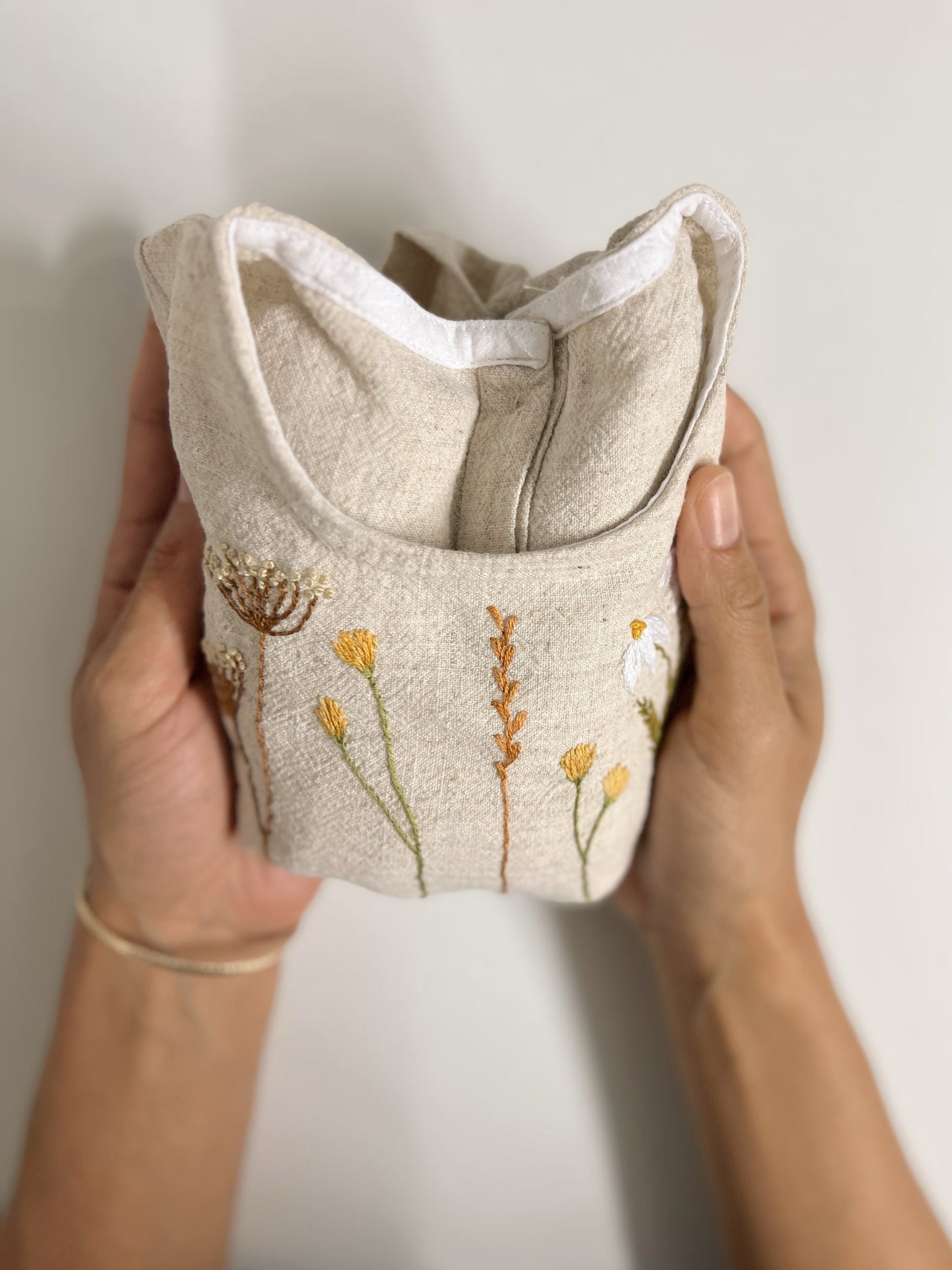 Hand-Embroidered Linen Baby Bodysuit – Natural Beige