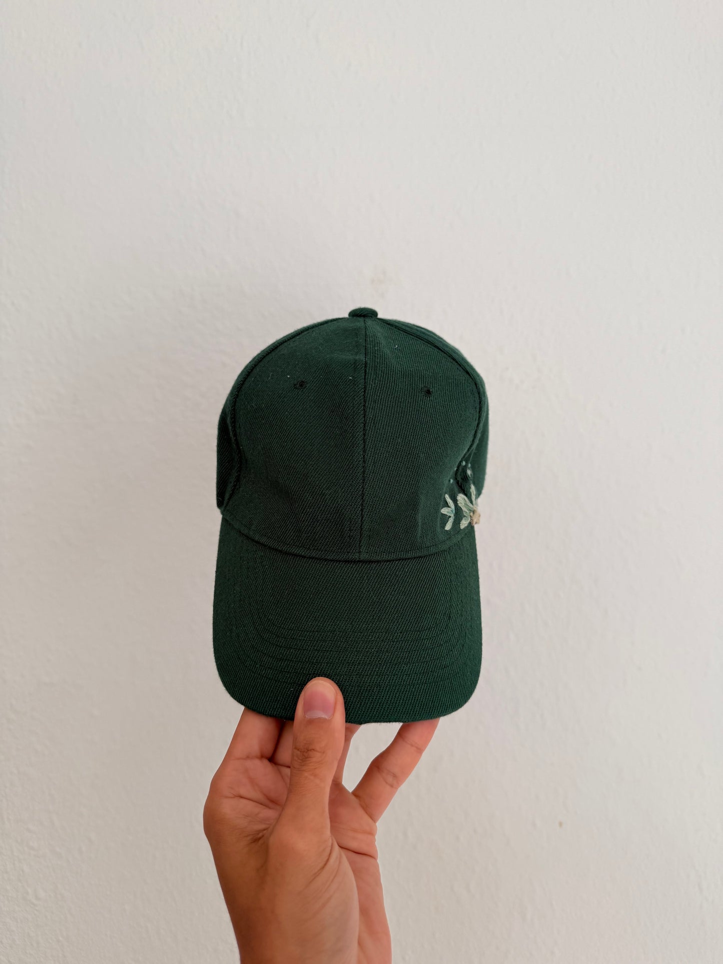 Dark Green Hand-Embroidered Botanical Cap