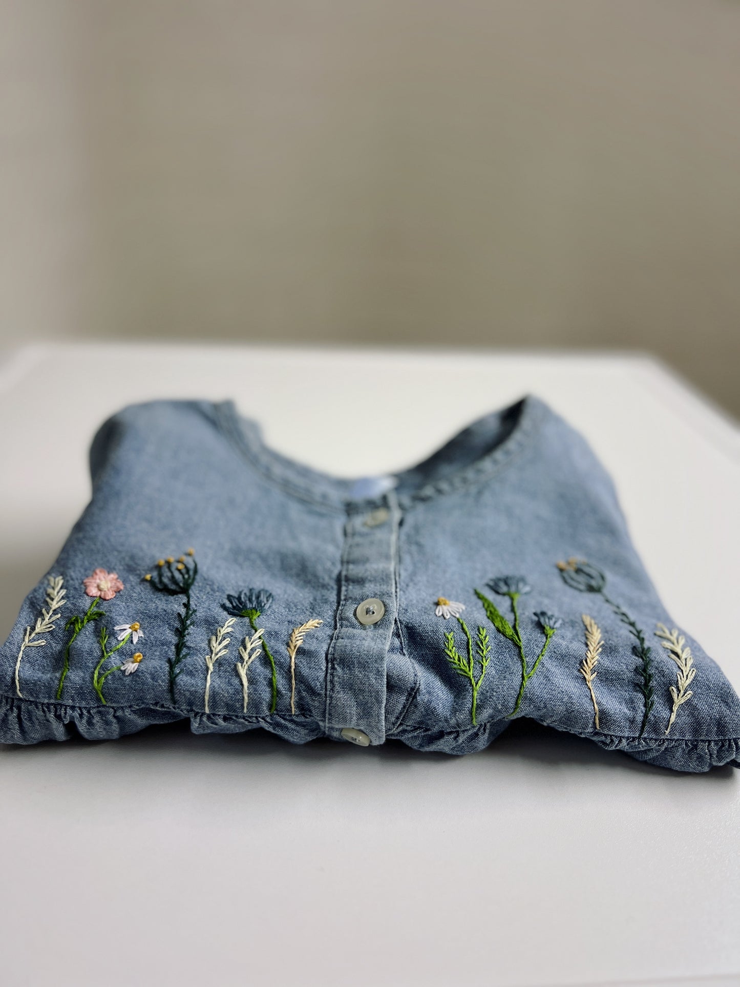 Blue Breeze Blouse |
Hand-Embroidered soft Denim Blouse | 3 years old