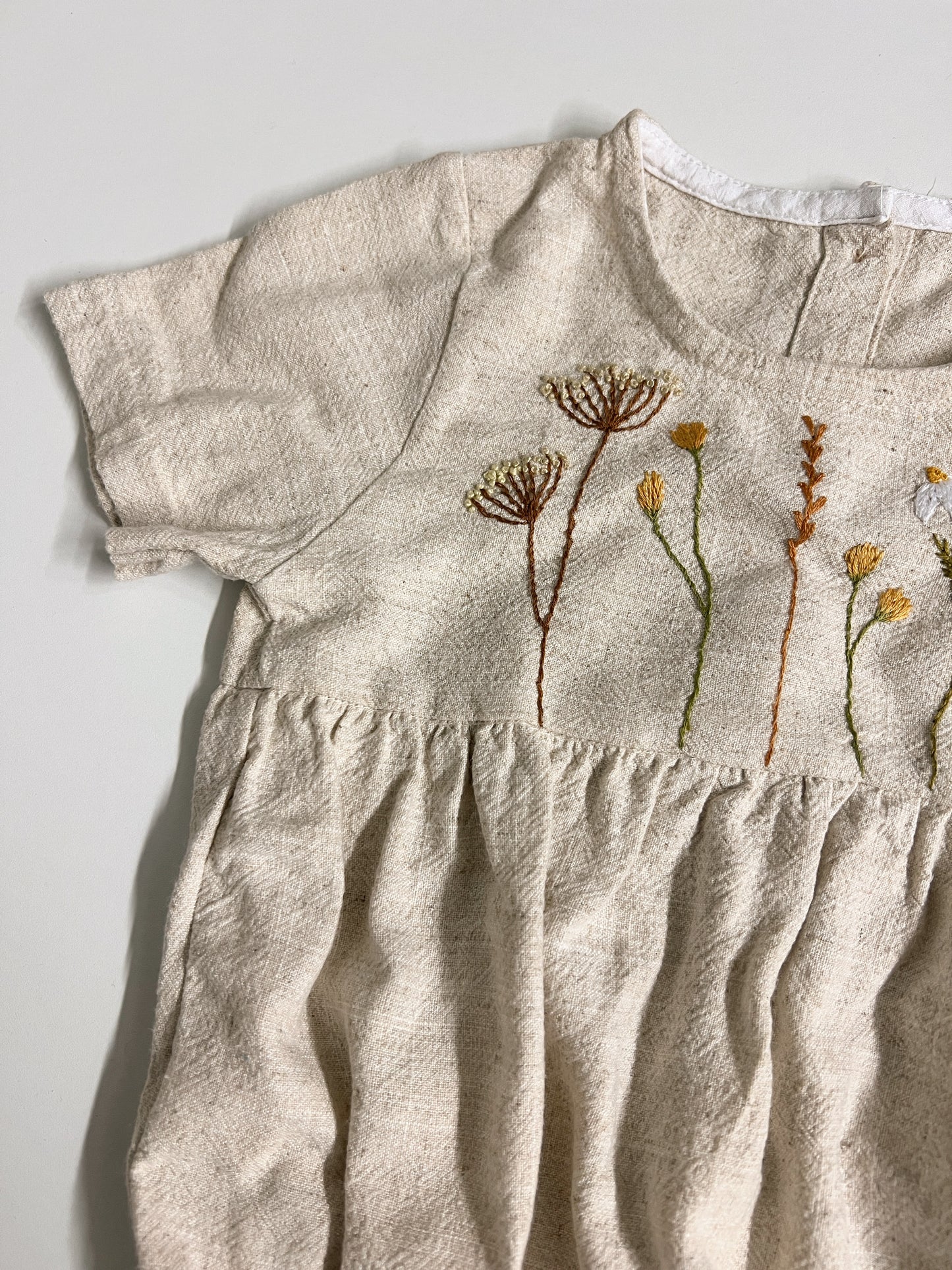 Hand-Embroidered Linen Baby Bodysuit – Natural Beige
