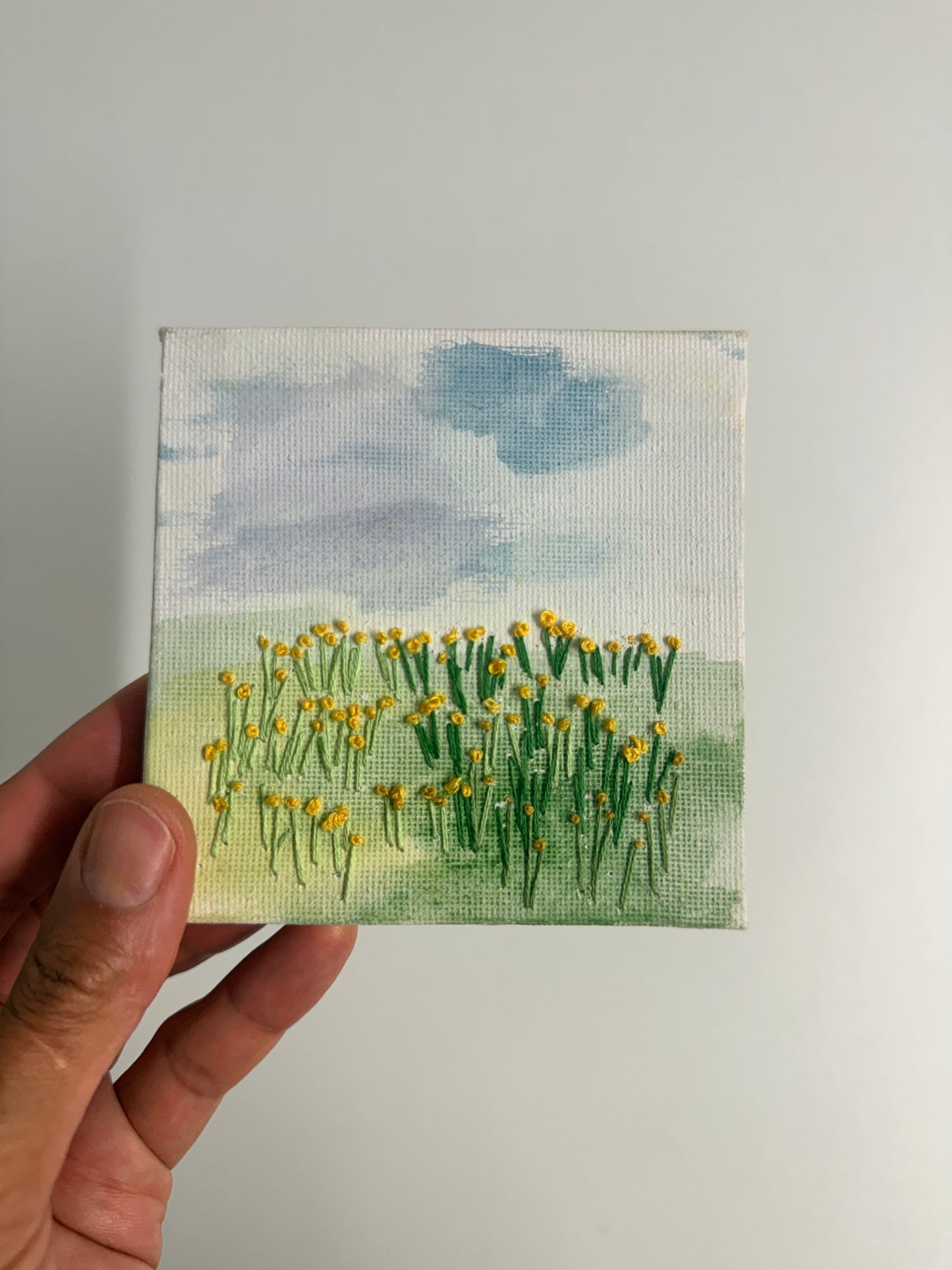 Embroidered Buttercup Meadow — Miniature Canvas