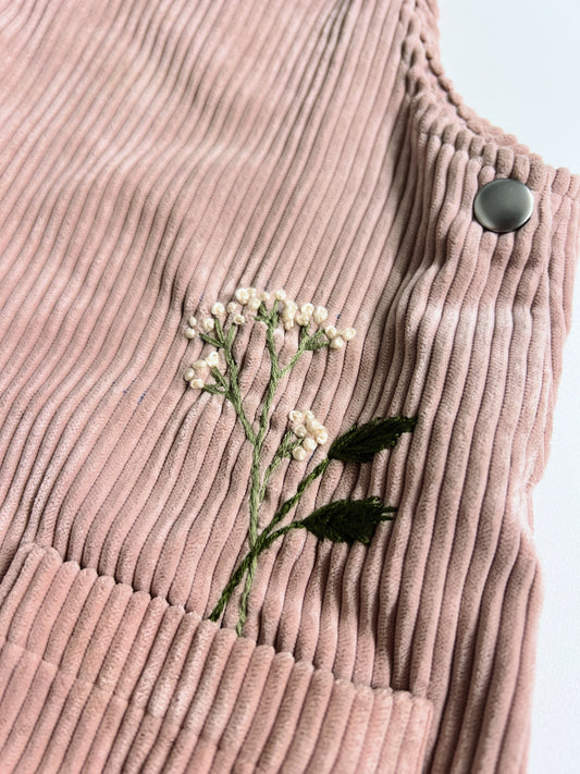 Rosewood Cord | hand-embroidered pinafore dress | size 98/104 (2–4 years)
