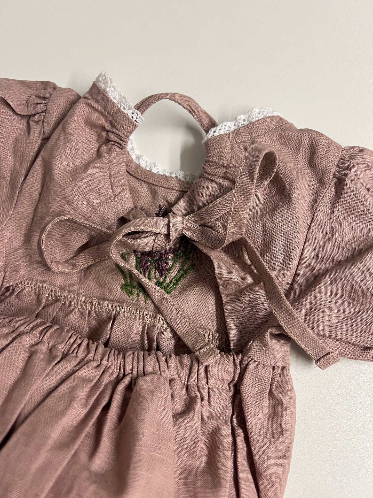 Lavender Breeze | Hand-Embroidered Linen Blend Baby Bodysuit | 0-3 months