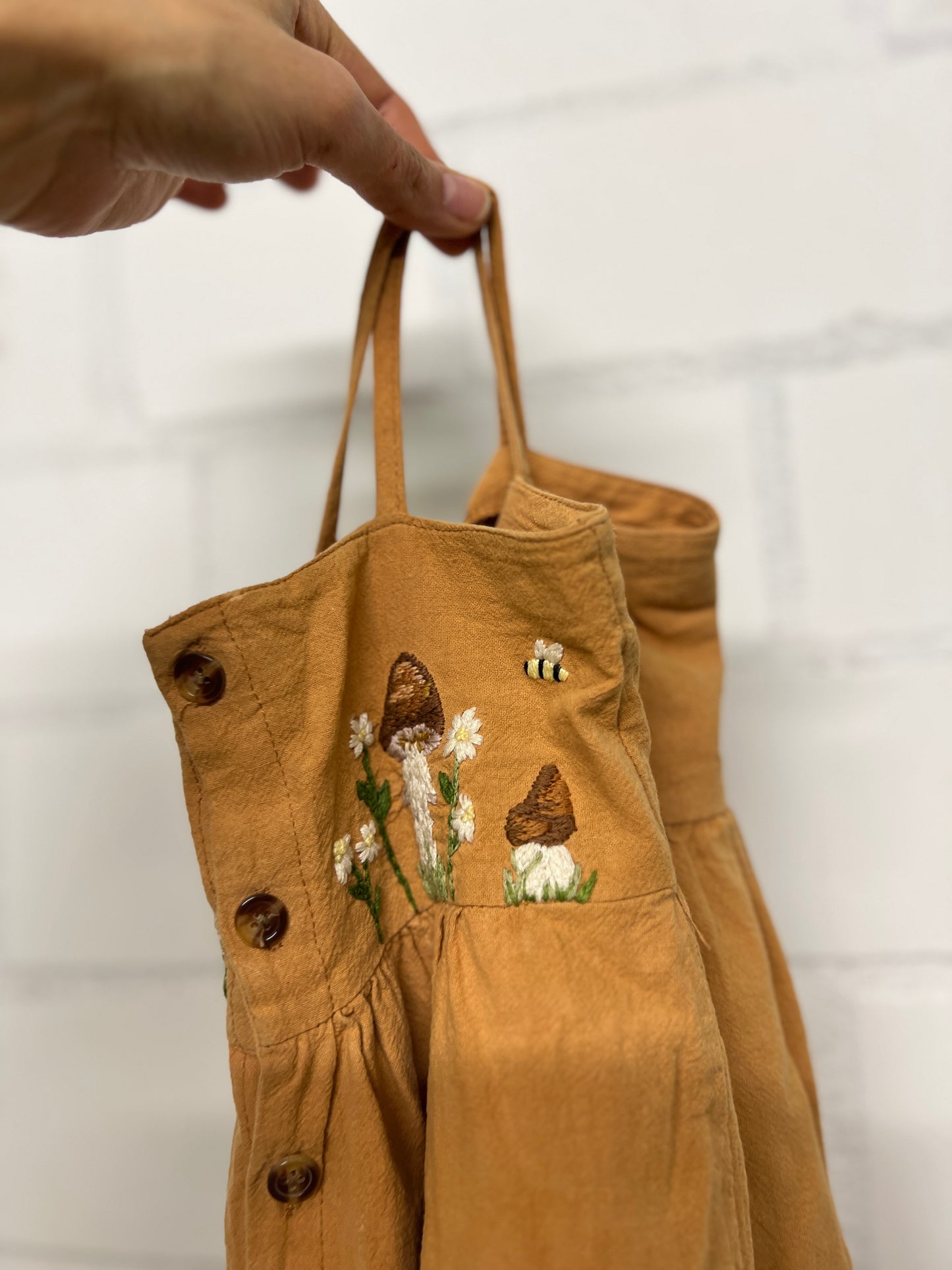 Mushroom Meadow | Hand-Embroidered Cotton Dress | 2 years