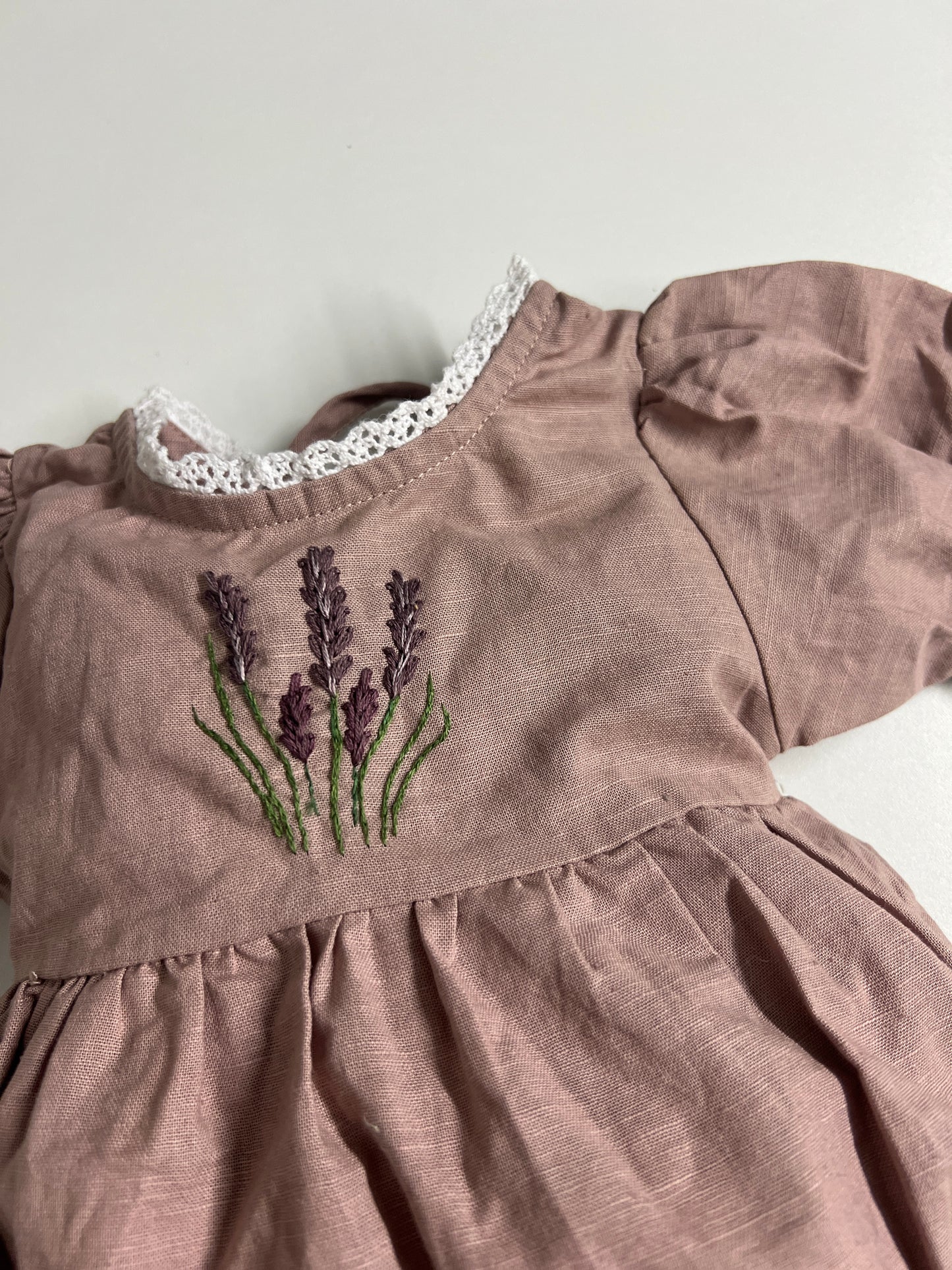 Lavender Breeze | Hand-Embroidered Linen Blend Baby Bodysuit | 0-3 months