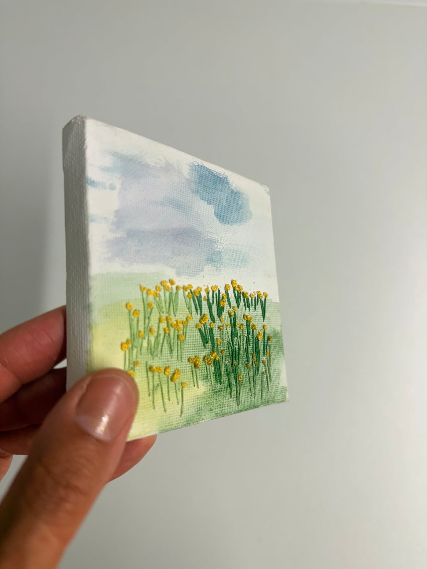 Embroidered Buttercup Meadow — Miniature Canvas