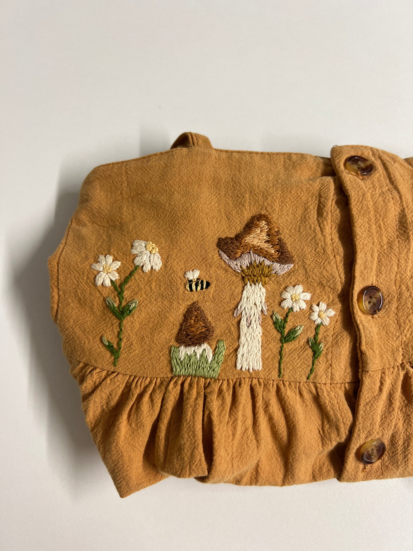 Mushroom Meadow | Hand-Embroidered Cotton Dress | 2 years