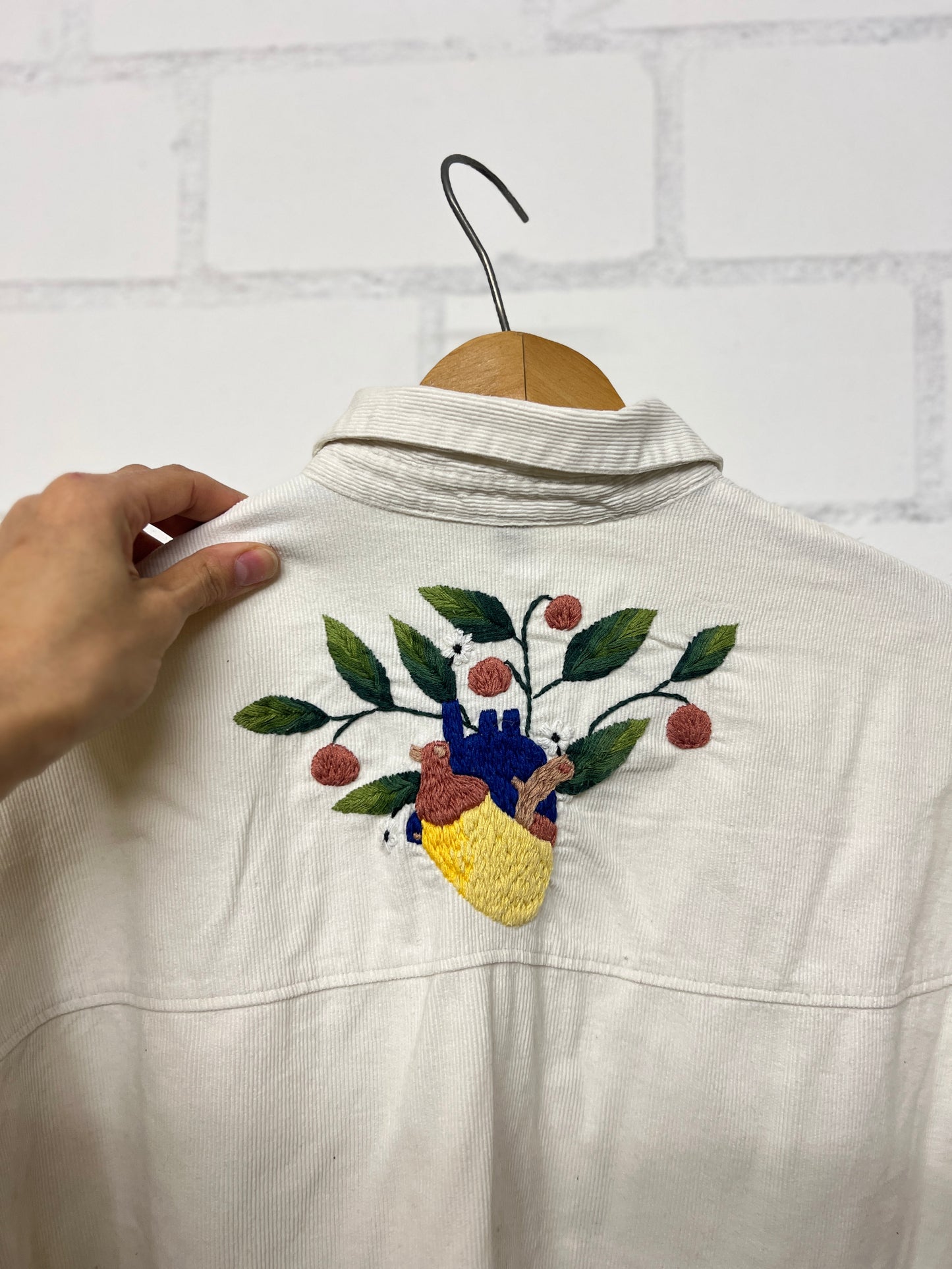 Whispering Heart – White Oversized Shirt with Hand Embroidered Heart | S