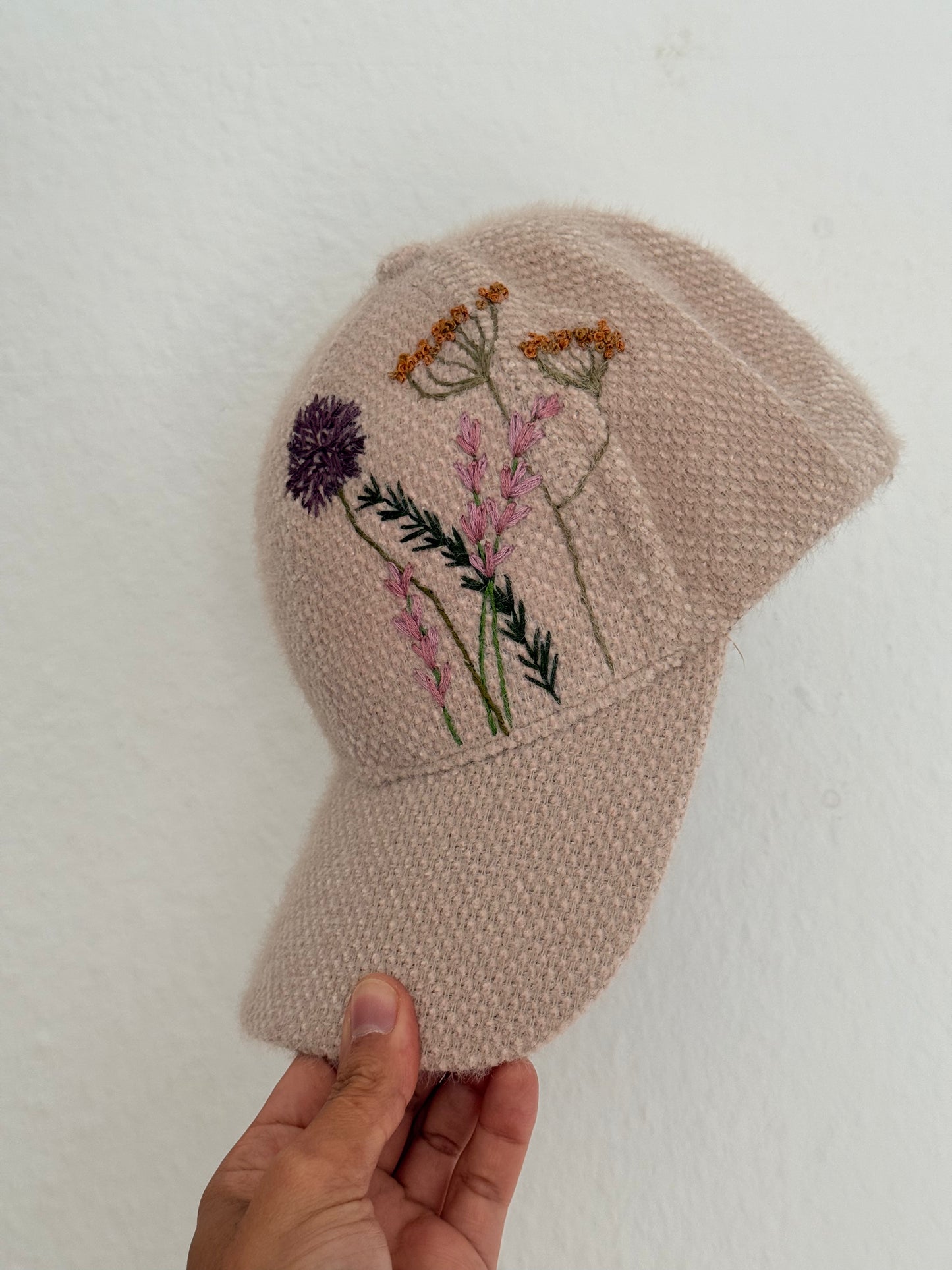 Zara Beige Hand-Embroidered Botanical Cap