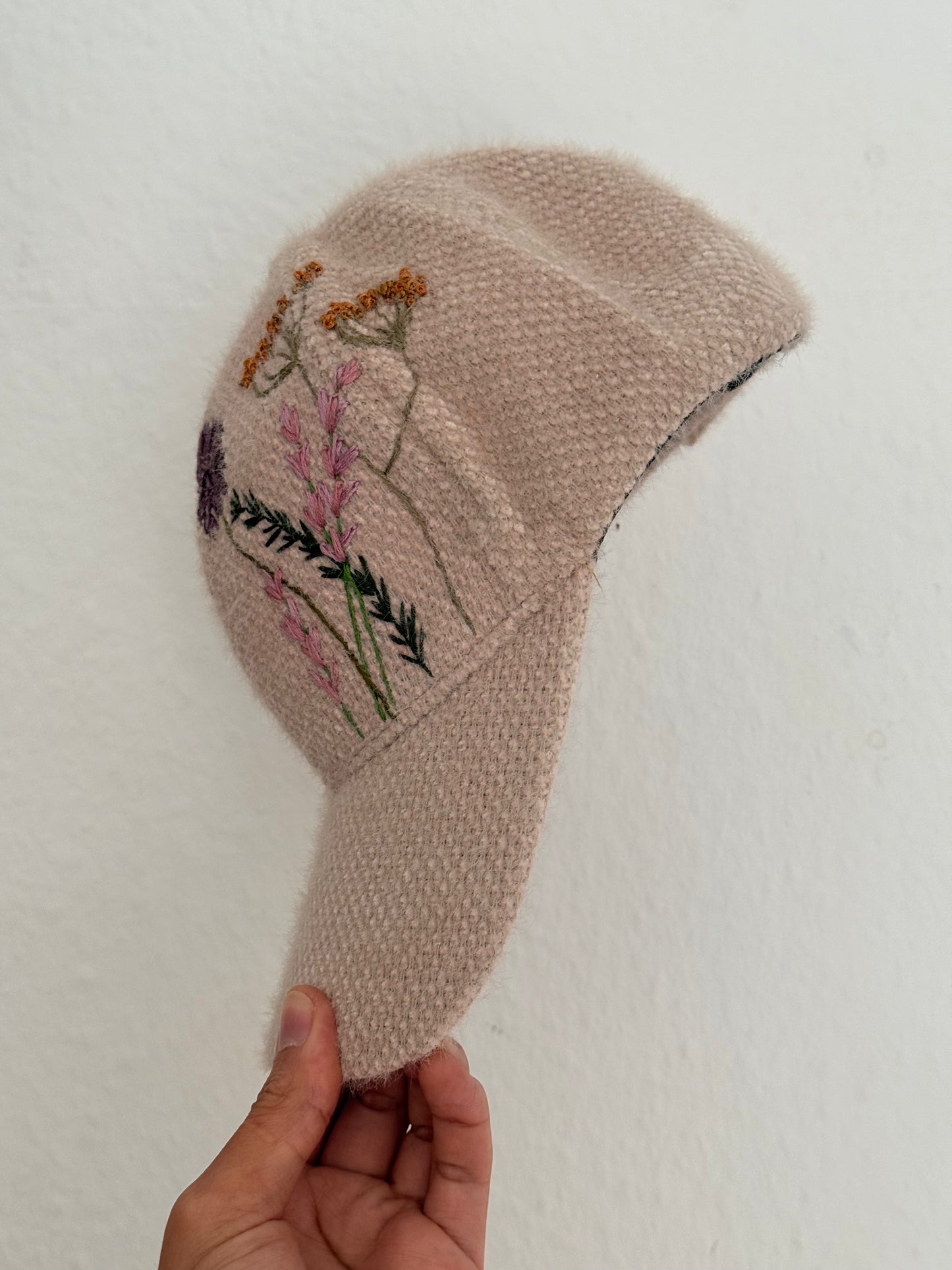 Zara Beige Hand-Embroidered Botanical Cap