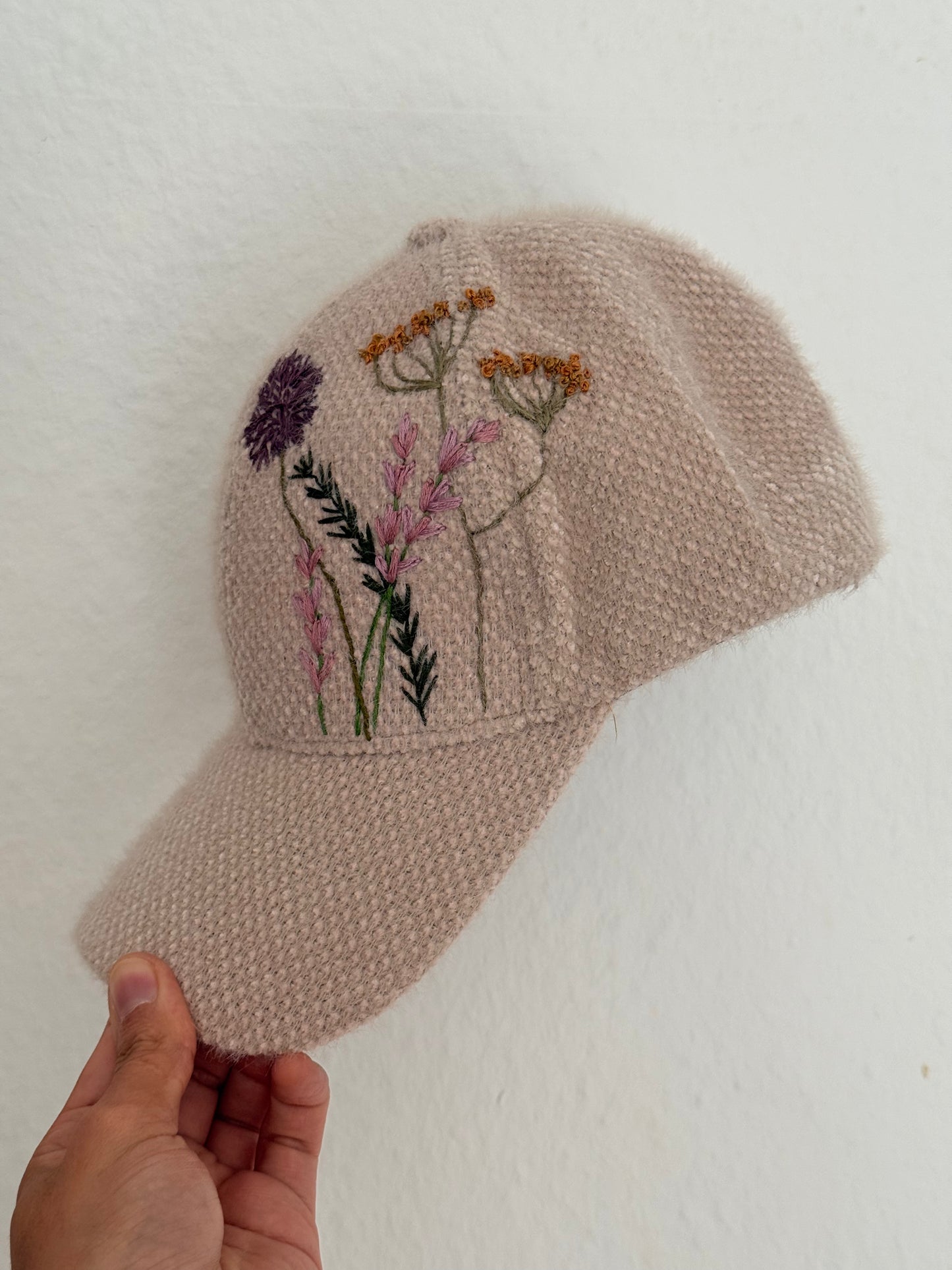 Zara Beige Hand-Embroidered Botanical Cap