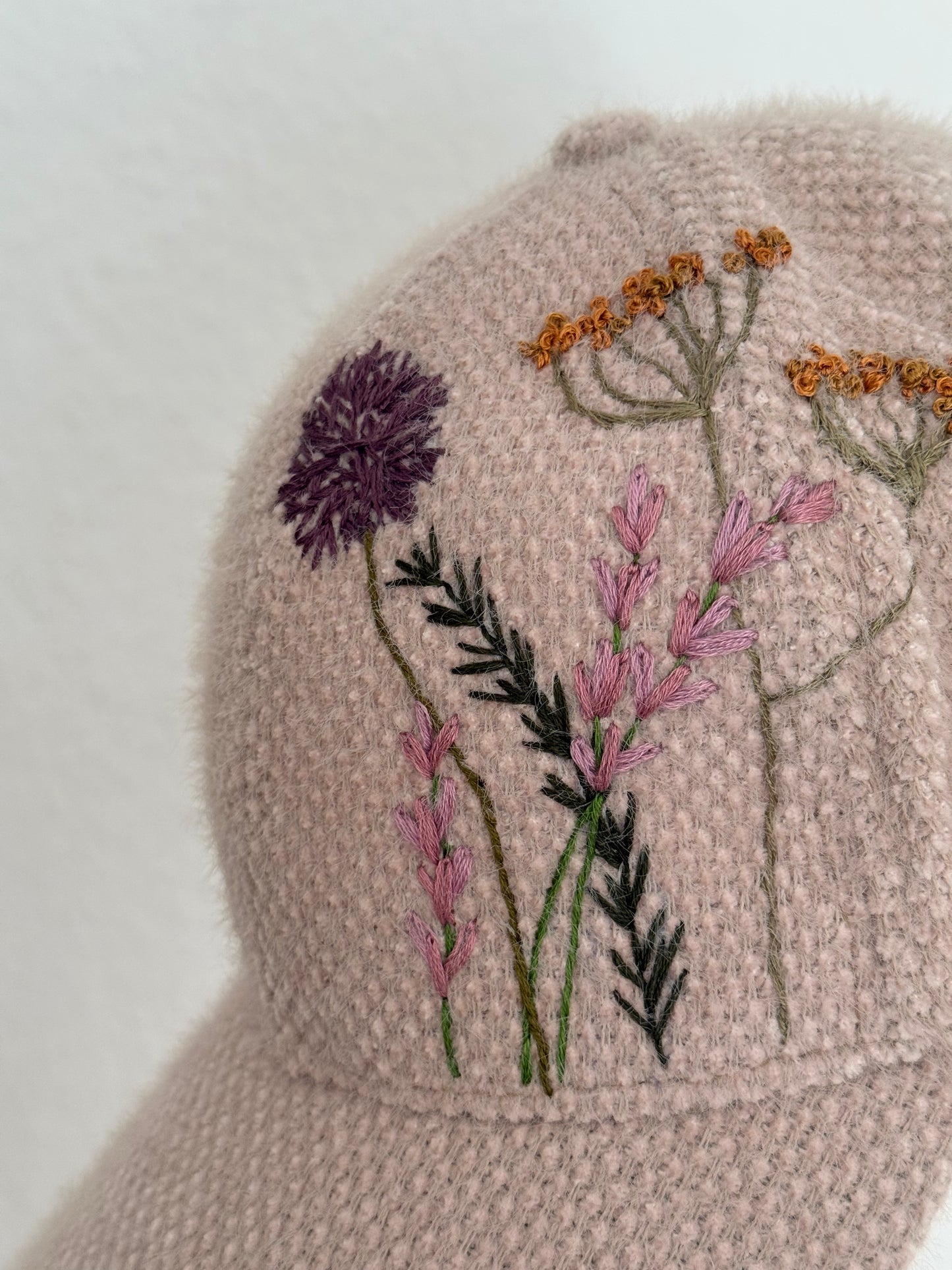 Zara Beige Hand-Embroidered Botanical Cap