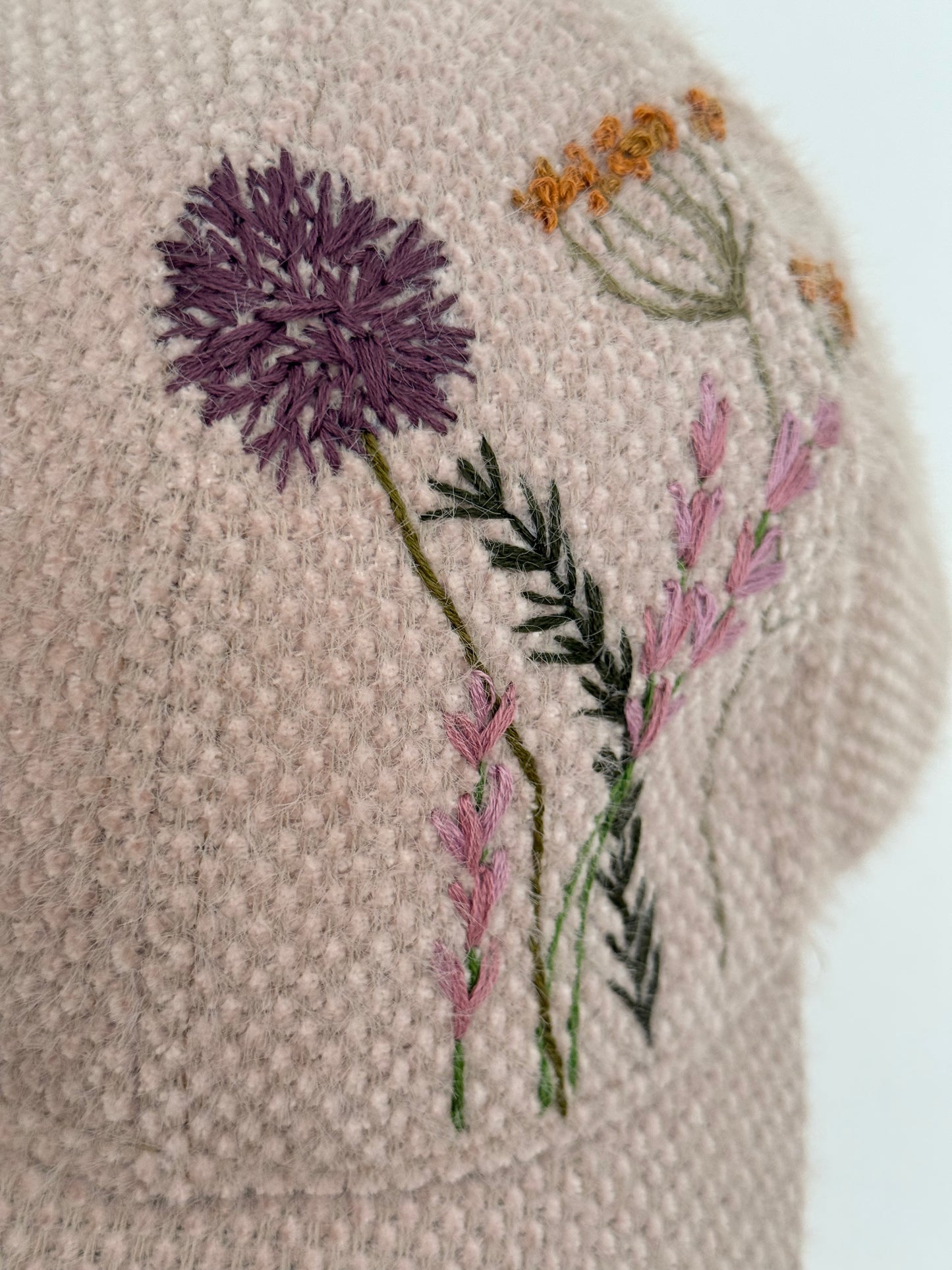 Zara Beige Hand-Embroidered Botanical Cap