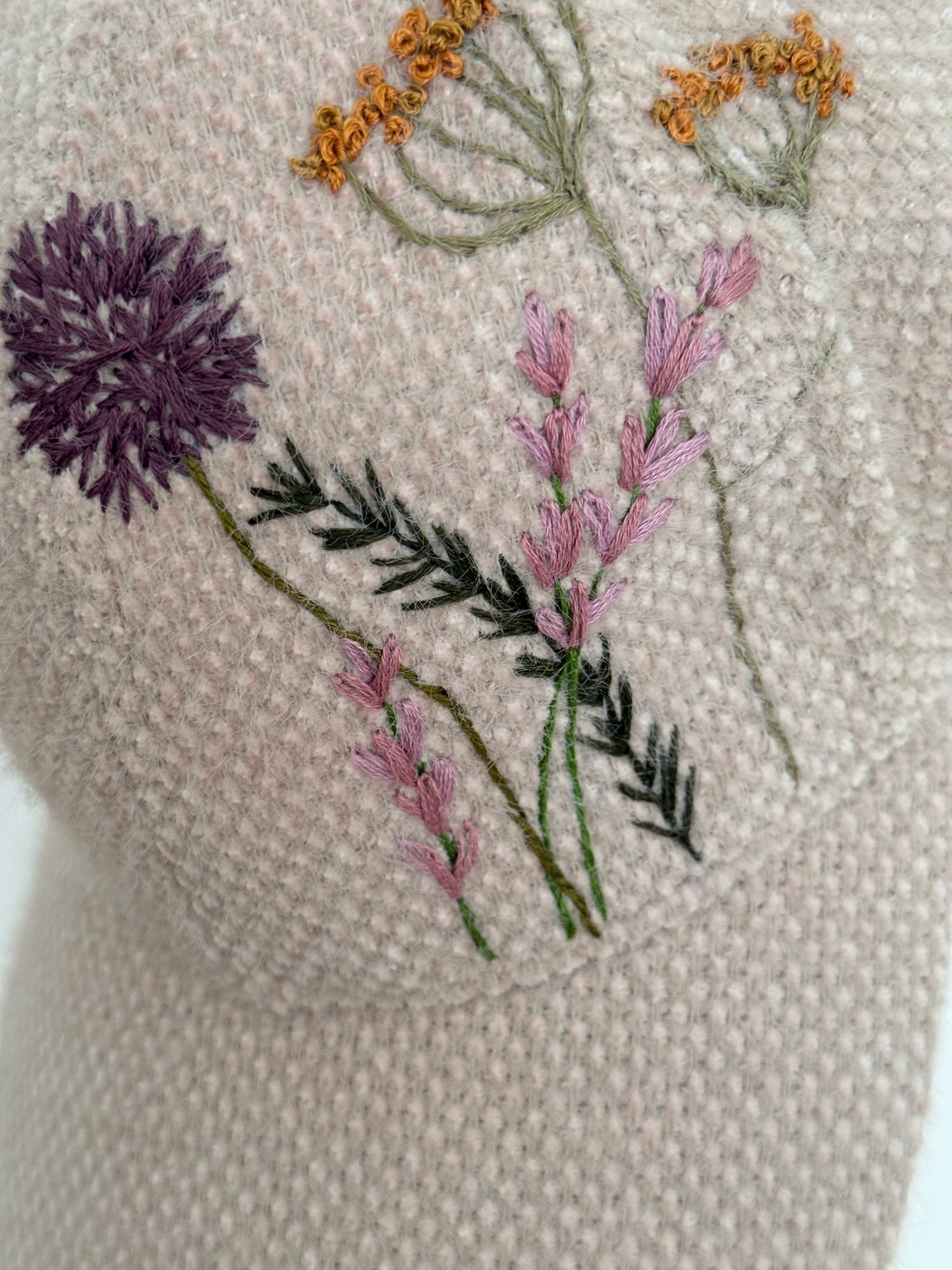 Zara Beige Hand-Embroidered Botanical Cap