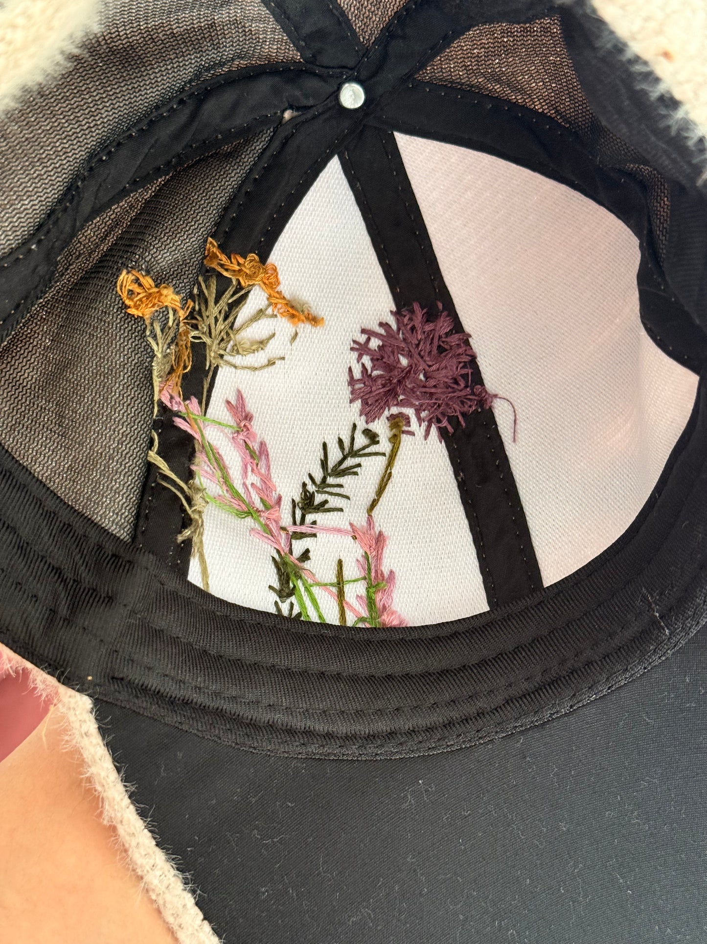 Zara Beige Hand-Embroidered Botanical Cap